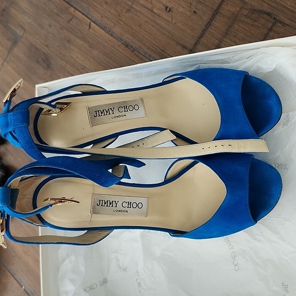 Jimmy Choo Blue Suede Niagara Sue Platform Heels - Picture 8 of 15